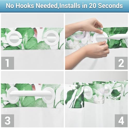 WITHLOC No Hook Shower Curtain with Liner, Eucalyptus Dark Green, 71x74