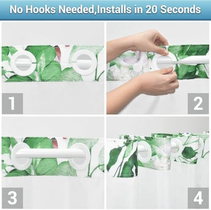 WITHLOC No Hook Shower Curtain with Liner, Eucalyptus Dark Green, 71x74