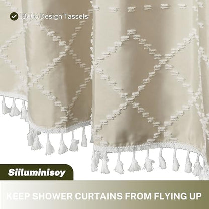 Siiluminisoy Beige Boho Woven Fabric Cute Shower Curtain, 72 x 72 Tufted Chevron Textured Striped Modern Farmhouse Minimalist Cloth Shower Curtain for Bathroom