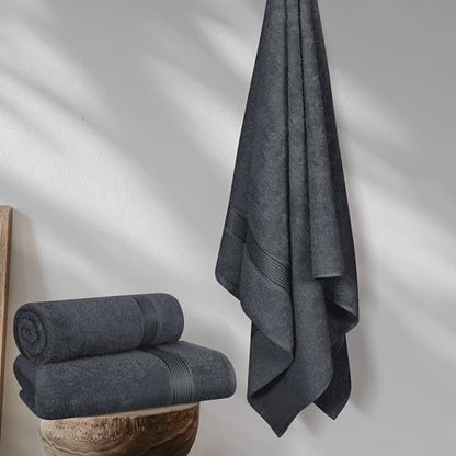 Belizzi Home Cotton 2 Pack Oversized Bath Towel Set 28x55 inches, Large Bath Towels, Ultra Absorbant Compact Quickdry & Lightweight Towel, Ideal for Gym Travel Camp Pool - Charcoal Grey