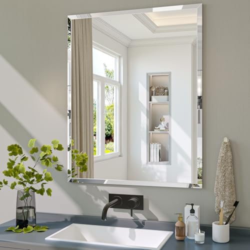 Frameless Bathroom Mirror, 24" x 30" Beveled Wall Mirror
