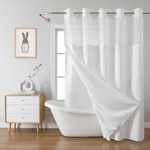 eachope No Hook Waffle Shower Curtain with Snap-in Liner, 71x82 Inch, White