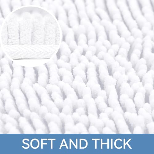 Bcoimo Bath Rug Mat,Chenille Extra Soft White Bathroom Floor Shower Tub Mat