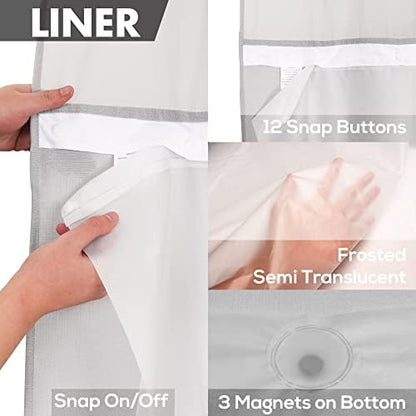 River Dream No Hook Long Shower Curtain with Snap-in Liner, Grey, 71x77
