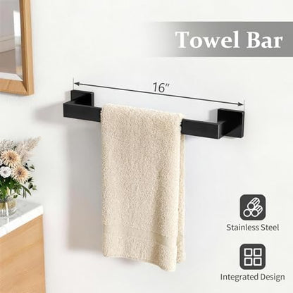 STWWO 5-Piece Matte Black Bathroom Accessories Hardware Set