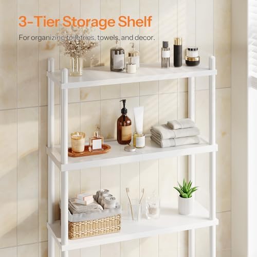 HOOBRO Over the Toilet Storage, 3-Tier Over Toilet Bathroom Organizer, Freestanding Above Toilet Shelf with Adjustable Feet, Space Saving, Easy Assembly, White WW63TS01