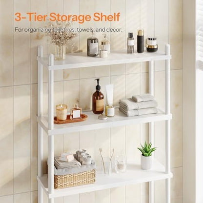 HOOBRO Over the Toilet Storage, 3-Tier Over Toilet Bathroom Organizer, Freestanding Above Toilet Shelf with Adjustable Feet, Space Saving, Easy Assembly, White WW63TS01