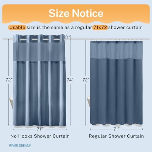 River Dream Waffle No Hook Shower Curtain with Liner,Moonlight Blue,71x74