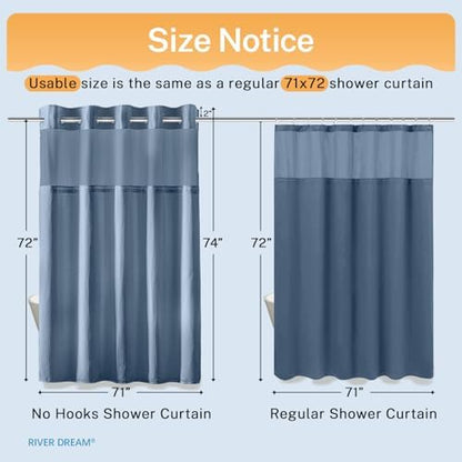 River Dream Waffle No Hook Shower Curtain with Liner,Moonlight Blue,71x74
