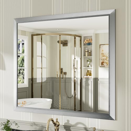 Briivue Bathroom Wall Mirror, Silver Brushed Nickel Metal Frame, 40x36 Inch