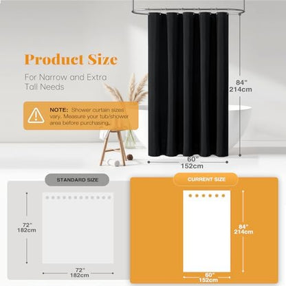 BTTN Narrow Long Linen Textured Shower Curtain for Bathroom, 60x84, Black