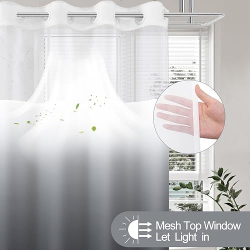 Small No Hook Shower Curtain and Liner for Bathroom, Ombre Black, 36" x 74"