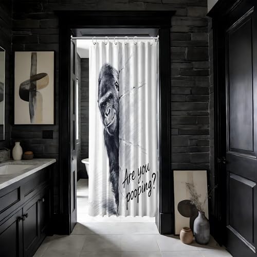 Small Stall Shower Curtain Rv Fun Black White Gorilla, 36 x 72 Inch