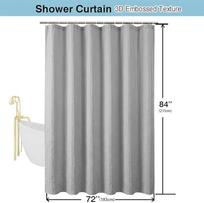 Aiyufeng Moga Light Gray Shower Curtain 84 Inches Long, 3D Embossed Textured Fabric Shower Curtain for Bathroom - Soft Cloth & Hotel Spa Luxury, Machine Washable, 72X84