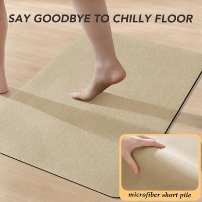 ACCUMTEK Non Slip Bath Mat, Thin Bathroom Rugs Fit Under Door, Quick Dry Bath Mats, Machine Washable Bath Rugs for Bathroom, Bathtub & Kitchen, Camel/Upgraded Solid/24 x17