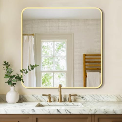 Vanity Bathroom Mirror, 30”x30” Gold Bathroom Mirror for Over Sink
