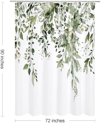 Gibelle Olive Green Eucalyptus Shower Curtain, Floral Print, 72x90