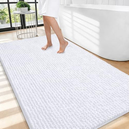 OLANLY Thick Chenille Large Bathroom Rugs 44x32, Absorbent Bath Mat, White
