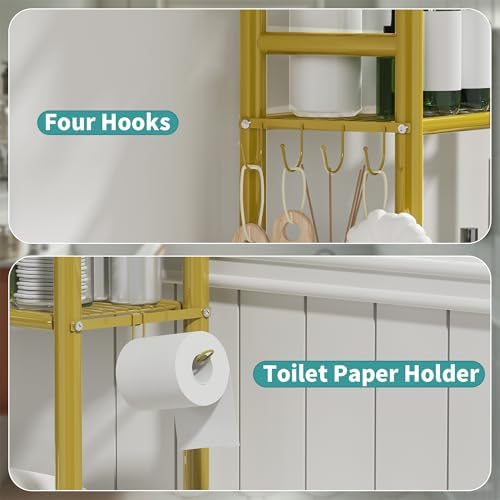 3-Tier Over Toilet Storage, Anti-Tip, 64" H, Gold