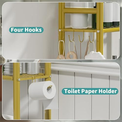 3-Tier Over Toilet Storage, Anti-Tip, 64" H, Gold