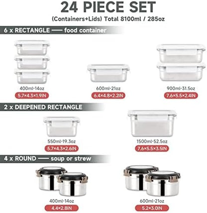 Cykorxicc 12PC 304 Stainless Steel Food Storage Containers with Lids Leakproof, Meal Prep Container Airtight, Lunch Boxes, Kimchi Containers for food storage Nestable | Oven/Dishwsher/Freezer Safe
