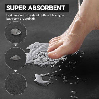 MontVoo -Bath Mat Rug-Rubber Backing Non Slip Quick Dry Absorbent Thin Bathroom Rugs Fit Under Door-Faux Suede Surface Bathroom Floor Mats-Shower Rug for in Front of Bathtub Shower Dark Grey 17"x27.5"