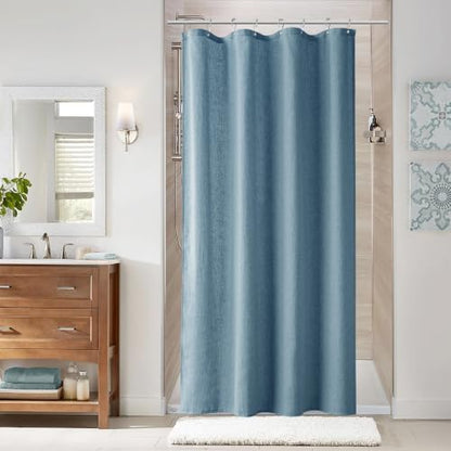 Naturoom Linen Shower Curtain 48x72 Inch for Bathroom Blue 1 Panel
