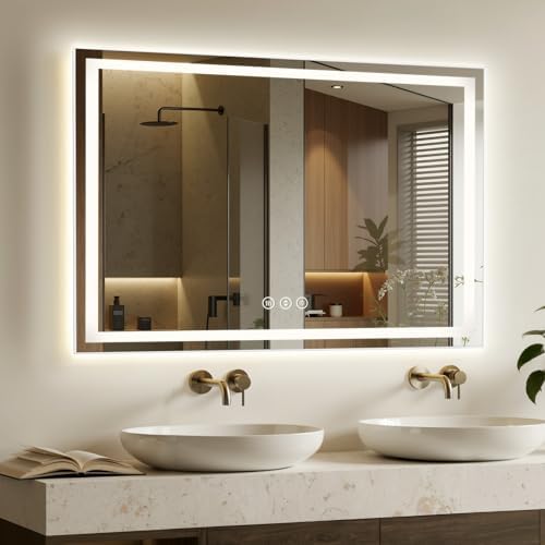 55"x36" LED Bathroom Mirror with Anti-Fog, Backlit & Front Lights, Memory