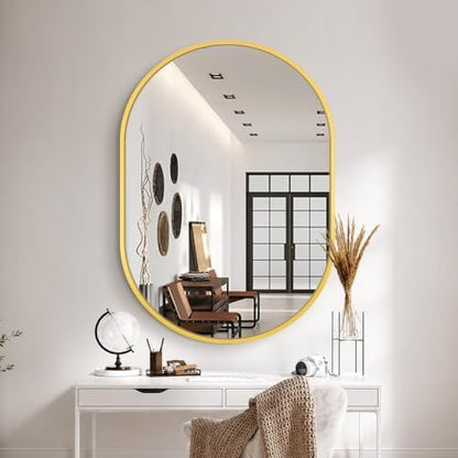 Delma 40x28 Gold Oval Bathroom Mirror for Over Sink, Aluminum Frame