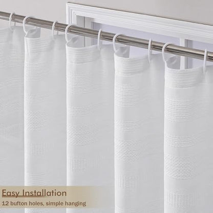 OVZME White Shower Curtain 78 Inch Long, Boho Farmhouse Thick Striped Fabric Hotel Shower Curtain with Tassel, Minimalist Textured Weighted Machine Washable Bathroom Decor, 72Wx78L Inches