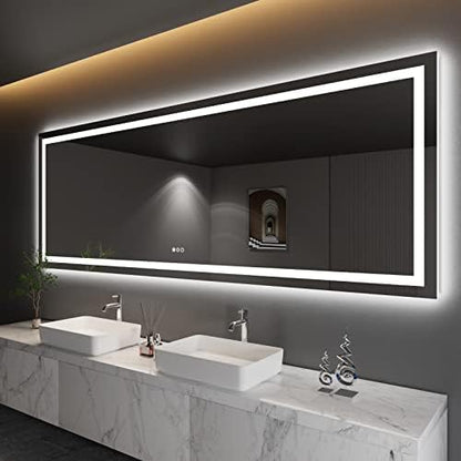 Amorho LED Bathroom Mirror, 110"X40" with Front Light and Backlit