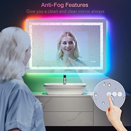LOAAO 48"X40" RGB LED Bathroom Mirror with Lights, UL Listed