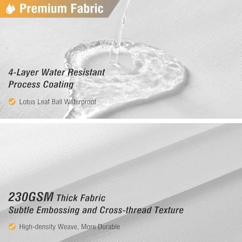 BTTN 72x90 Linen Textured Waterproof Thick Fabric Shower Curtain Set, White