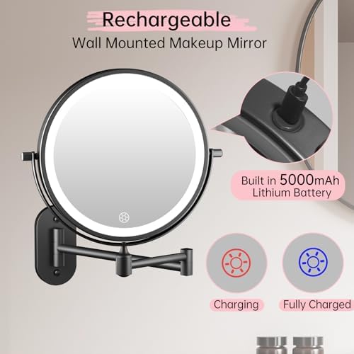 FUNTOUCH 5000mAh Rechargeable Wall Mounted Lighted Makeup Mirror 1X30X