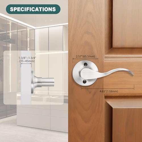 GOBEKOR 1 Pair of Dummy Door Levers Brushed Nickel Interior Door Handle for Left Hand and Right Hand, Non-Turning Handle Pull for Closet French Doors, 2 Pack