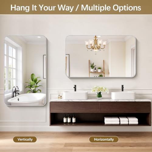DESBING 50"x30" Bathroom Mirror for Over Sink, Silver Framed Wall Mirror