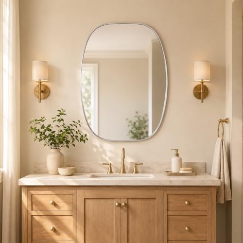 USHOWER Silver Oval Bathroom Mirrors 24x32 Inch