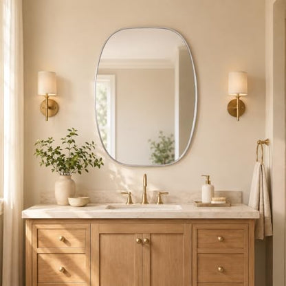USHOWER Silver Oval Bathroom Mirrors 24x32 Inch