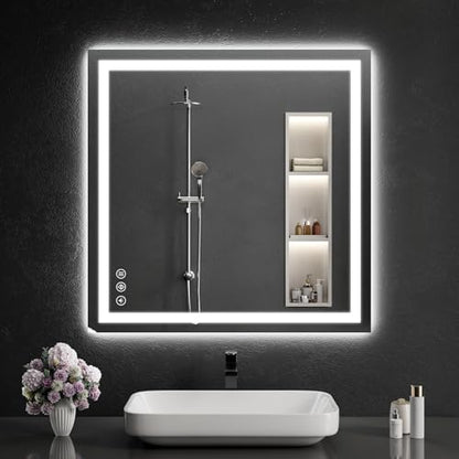 LED Bathroom Mirrors 32"x32" Bathroom Mirror with Lights for Wall, Backlit + Front Lit, 3 Colors, Anti-Fog, Dimmable Brightness for Vanity,Bathroom, Entryway, Living Room