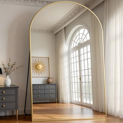 Dewfig Arched Full Length Mirror, 90"x46" Large Floor Mirror, Gold