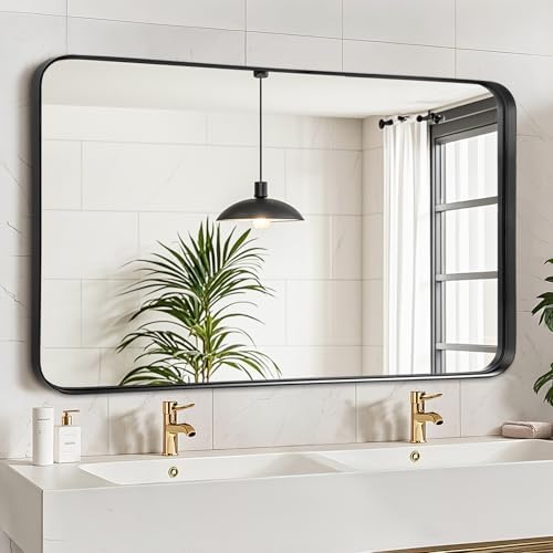 Black Bathroom Vanity Mirror Over Sink 30x50, Large Wall Rectangle Mirror