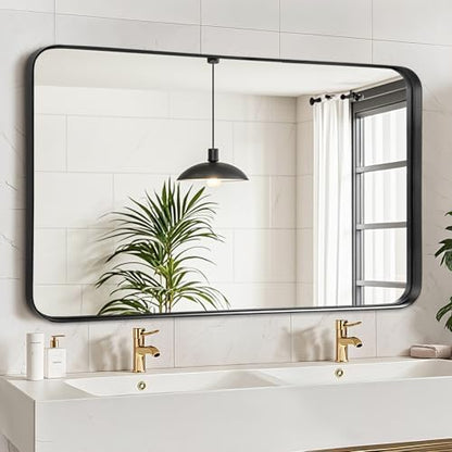 Black Bathroom Vanity Mirror Over Sink 30x50, Large Wall Rectangle Mirror