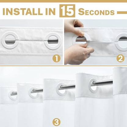 WONICY No Hook Small Shower Curtain with Snap-in Liner, White, 36 x 74