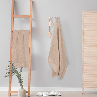 GLAMBURG 100% Cotton 2 Pack Oversized Bath Towel Set 28x55 Inches, Ultra Soft Highly Absorbant Compact Quickdry & Lightweight Large Bath Towels, Ideal for Gym Travel Camp Pool - Tan