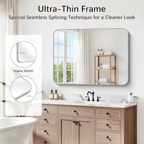 DESBING 40"x30" Bathroom Mirror for Over Sink, Silver Framed Wall Mirror