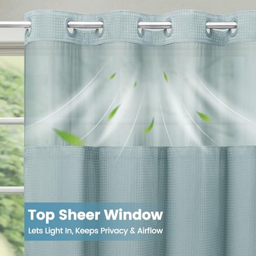 No Hook Waffle Shower Curtain with Snap in Liner Set, 71x74, Fog Blue