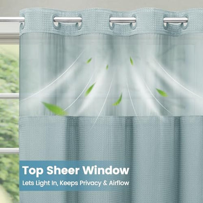 No Hook Waffle Shower Curtain with Snap in Liner Set, 71x74, Fog Blue