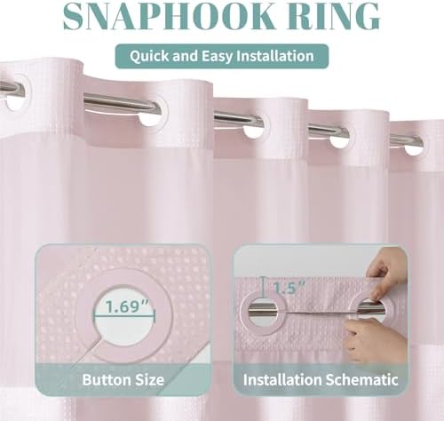 No Hook Waffle Shower Curtain with Snap-in Liner, 71x77 Inch, Blush Pink