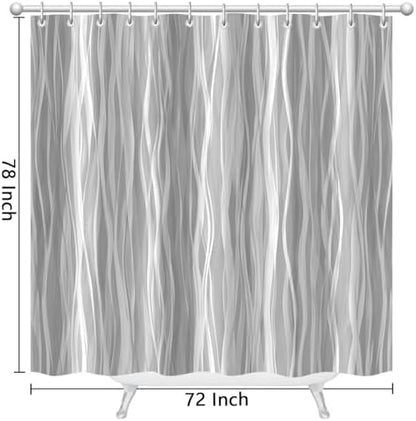 Moonslim Grey Ombre Shower Curtain, Modern Wavy Abstract Gray Striped Line Bathroom Curtain, Waterproof Fabric Bath Decor, 72 x 78 Inch