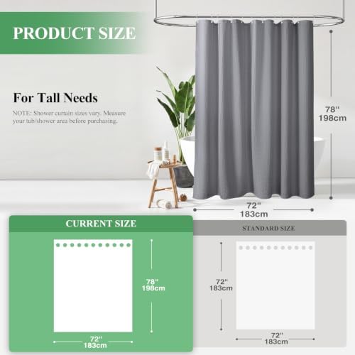 Dynamene Long Waffle Shower Curtain 256 GSM Heavy Fabric 72x78 Grey/Gray